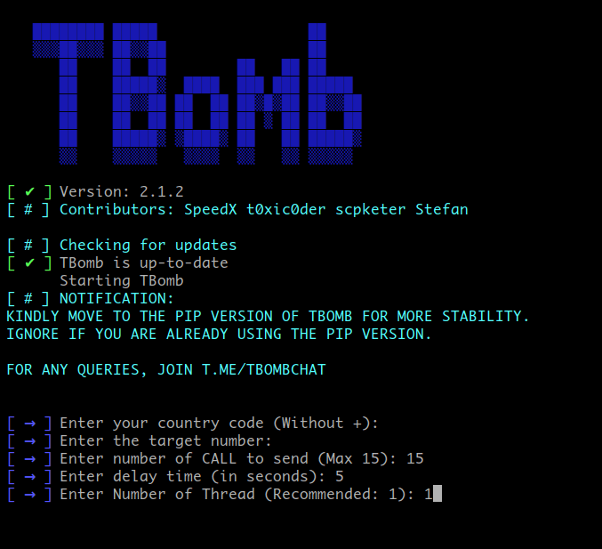 Tbomb Call menu