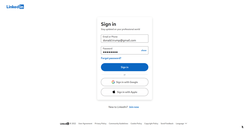 Linkedin Phishing page