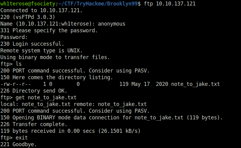 Tryhackme - Brooklyn nine nine ftp anon login