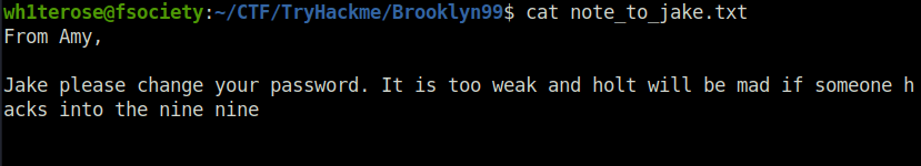 Tryhackme - Brooklyn nine nine cat note_to_jake.txt