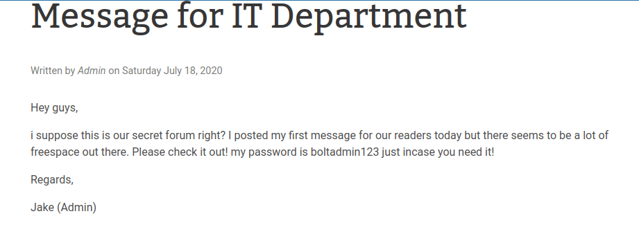 Tryhackme - Bolt Bolt username password