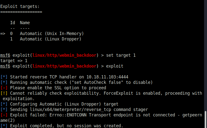 webmin exploit failed