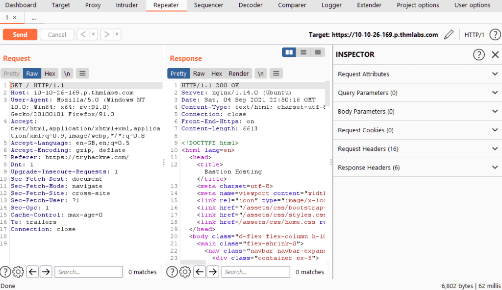 Tryhackme - Burpsuite: Repeater capturing the request