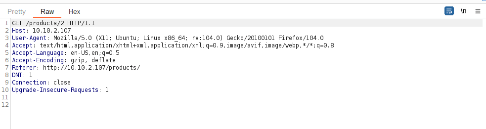 Tryhackme - Burpsuite: Repeater Get /products/2 HTTP/1.1