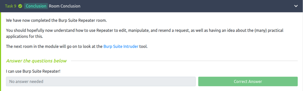 Tryhackme - Burpsuite: Repeater Task 9 - Conclusion