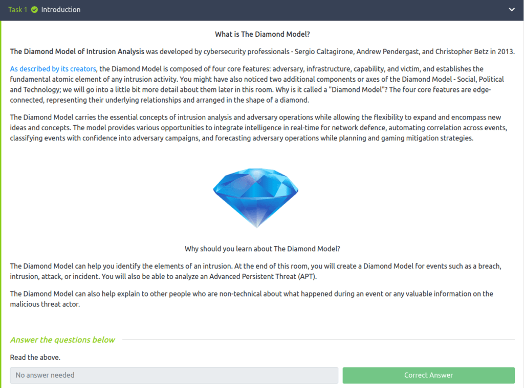 Tryhackme - Diamond Model Task 1 - Introduction