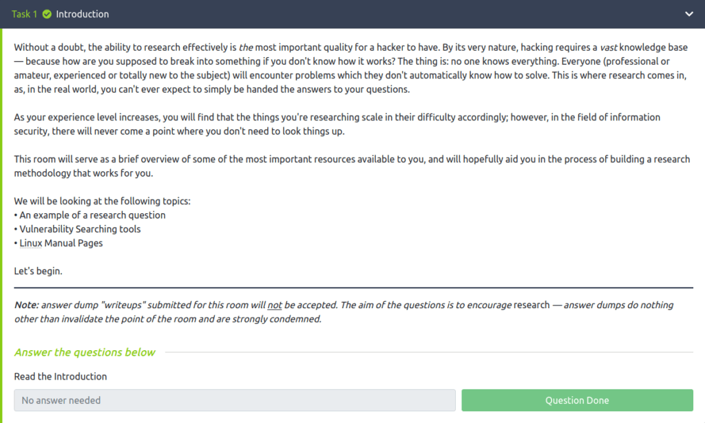 Tryhackme - Introductory Researching Task 1 - Introduction