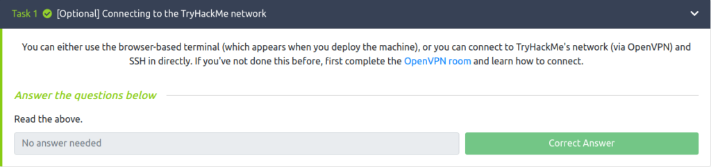 Task 1 - [Optional] Connecting to the TryHackMe network
