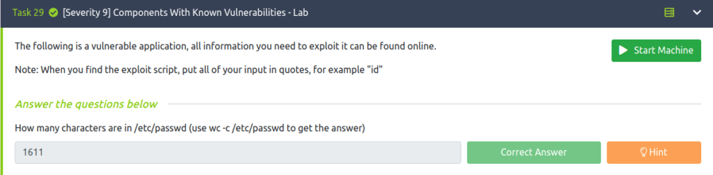Task 29 - [Severity 9] Components With Known Vulnerabilities - Lab