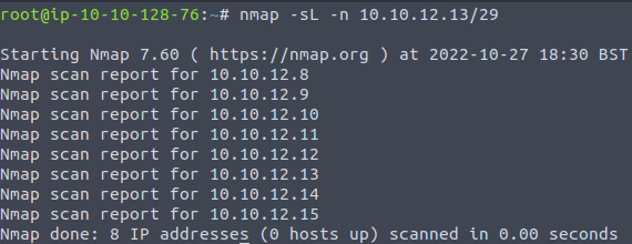 Tryhackme - Nmap Live Host Discovery nmap -SL
