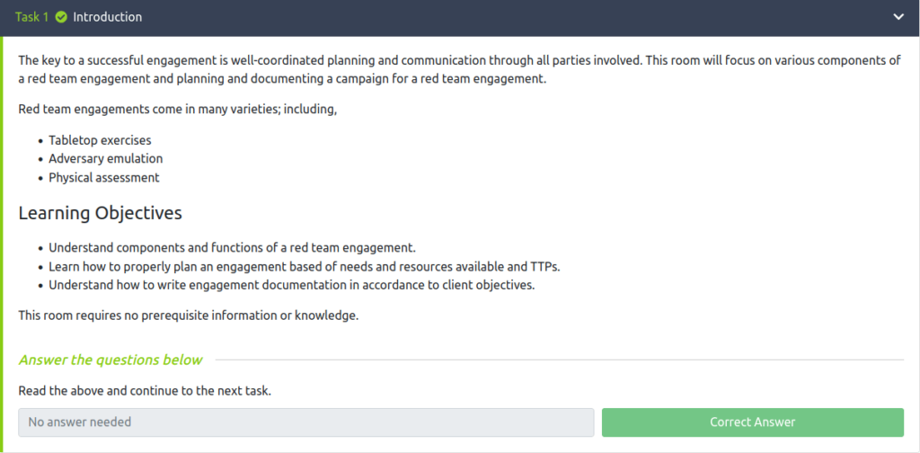 Tryhackme - Red Team Engagements Task 1 - Introduction