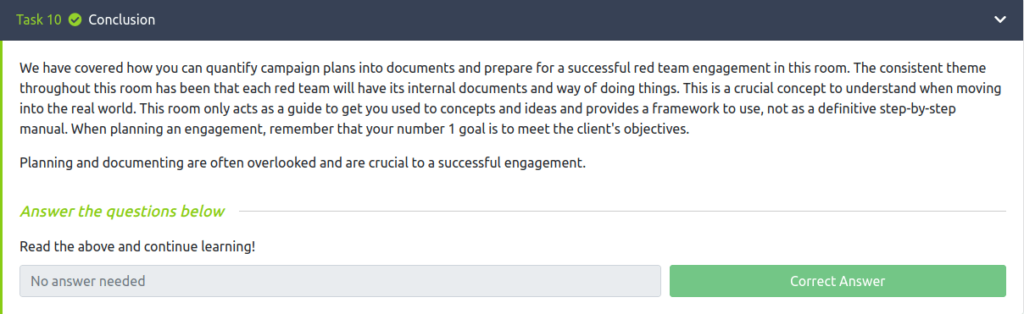 Tryhackme - Red Team Engagements Task 10 - Conclusion