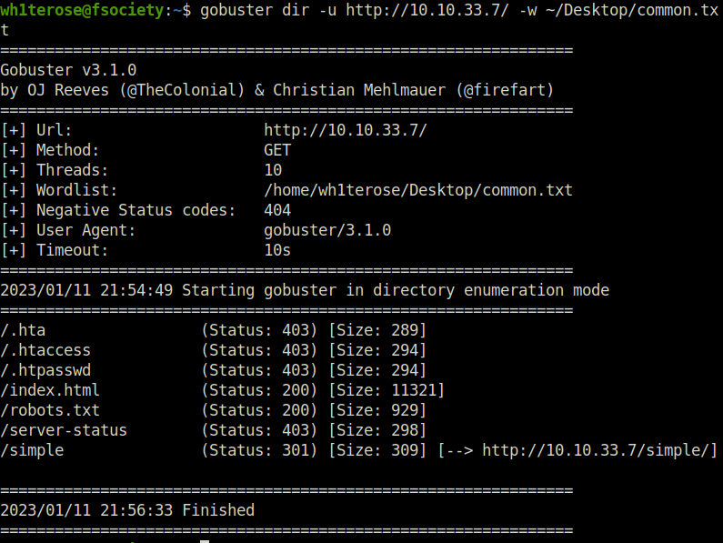 Tryhackme - Simple CTF gobuster scan