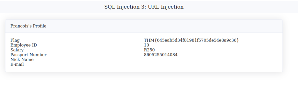 Tryhackme - SQL Injection Lab SQL Injection 3: URL Injection