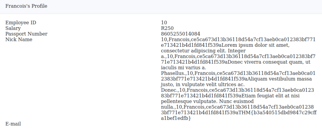 Tryhackme - SQL Injection Lab Francois's Profile