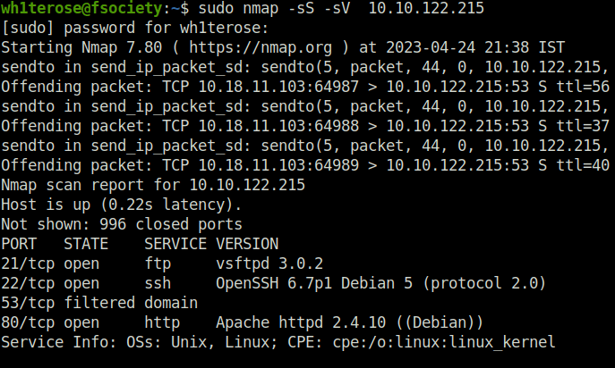 Tryhackme - Year of the Rabbit nmap scan