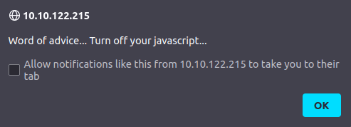Tryhackme - Year of the Rabbit Javascript popup