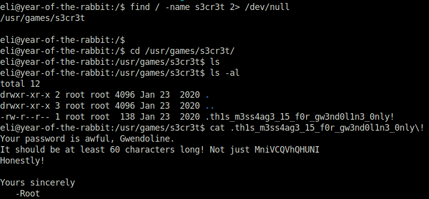 Tryhackme - Year of the Rabbit gwendoline password