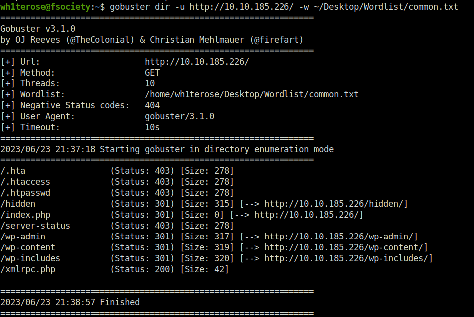Tryhackme - ColddBox (Easy) gobuster scan