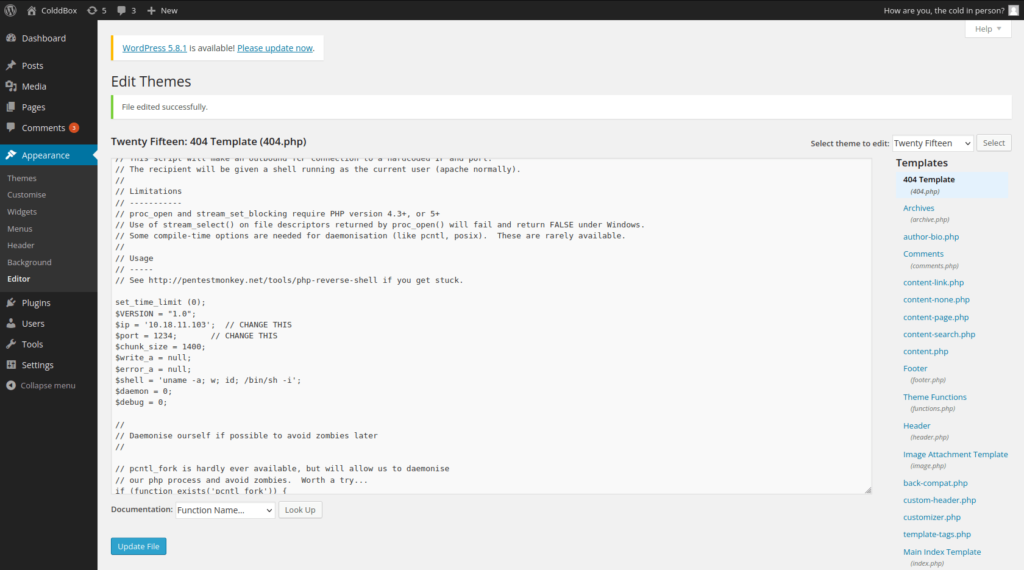 Tryhackme - ColddBox (Easy) Edit Themes