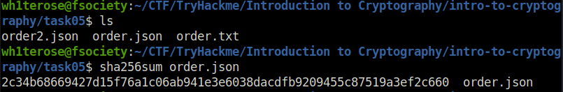 Tryhackme - Introduction to Cryptography sha256sum order.json