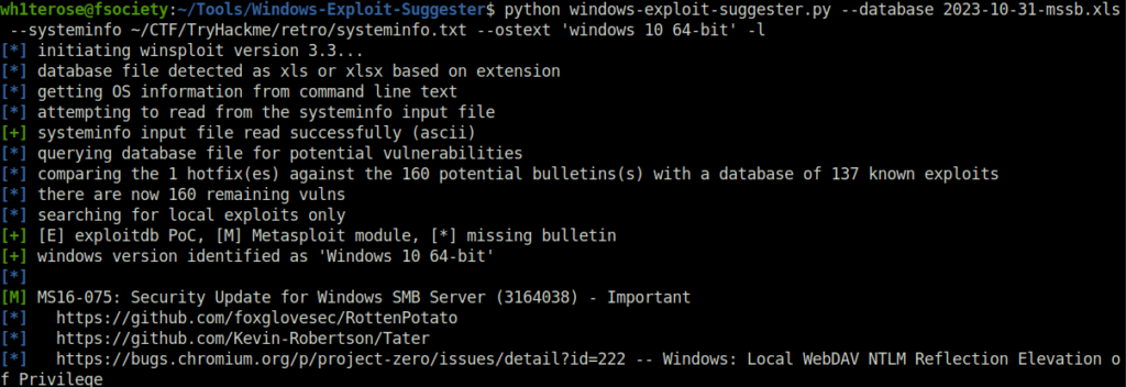Tryhackme - Retro Windows Exploit Suggestor