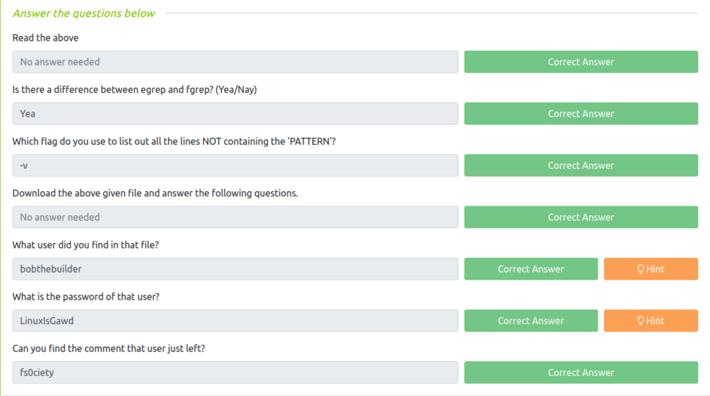 Tryhackme - Linux Modules Task 3 - Grep, Egrep, Fgrep