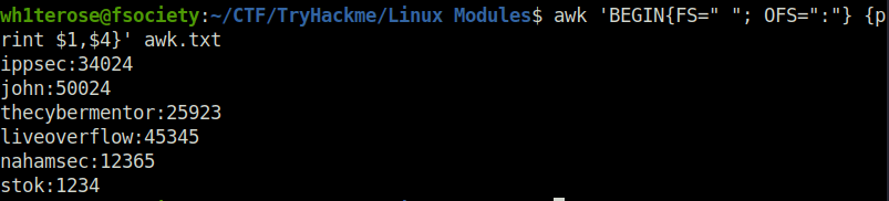 Tryhackme - Linux Modules awk sorting