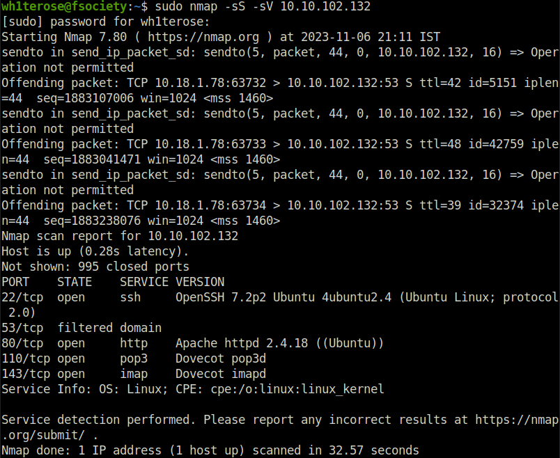 Tryhackme - Fowsniff CTF nmap scan