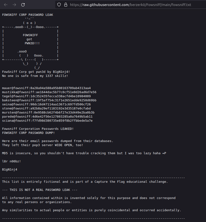 Tryhackme - Fowsniff CTF fowsniff.txt