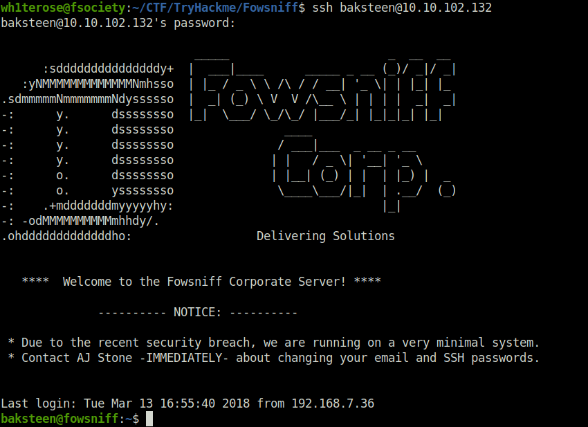Tryhackme - Fowsniff CTF ssh login