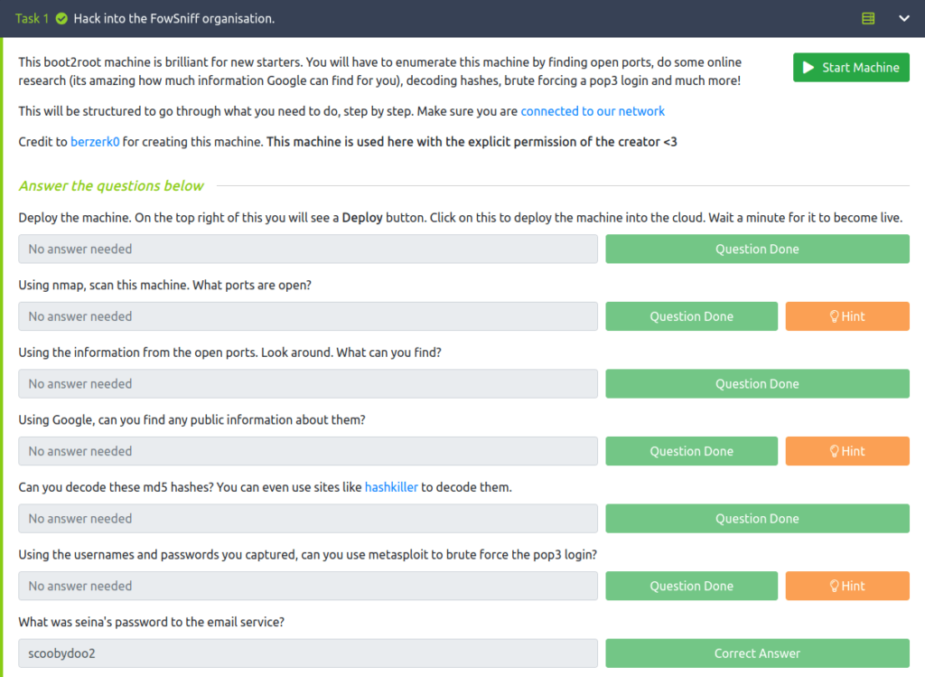 Tryhackme - Fowsniff CTF Task 1 - Hack into the FowSniff organisation.