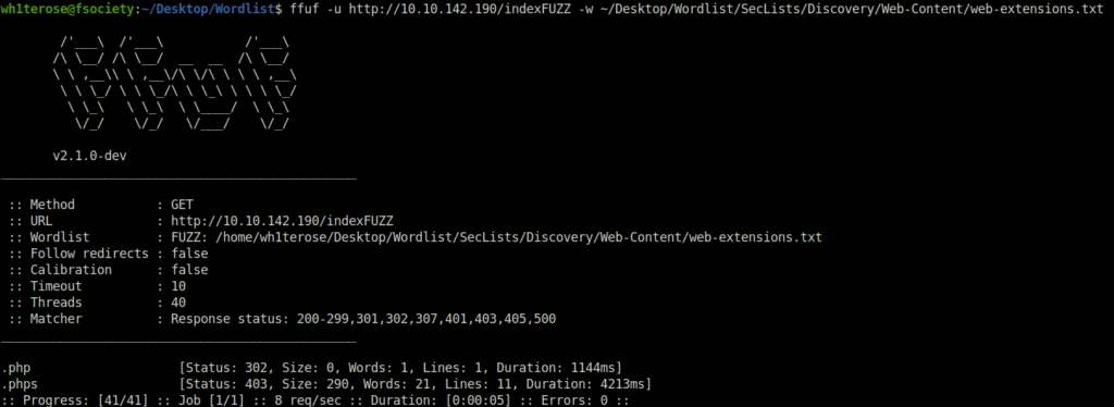 Tryhackme - ffuf file extensions found