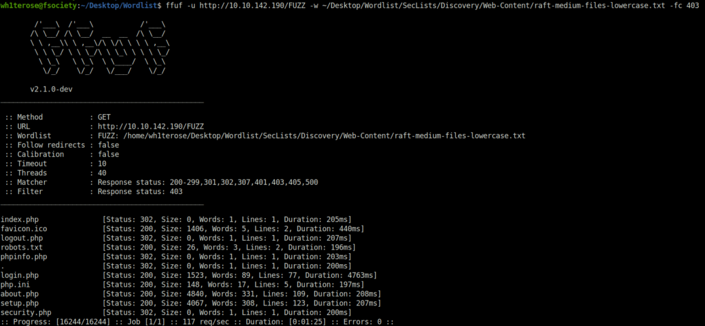 Tryhackme - ffuf result with fc
