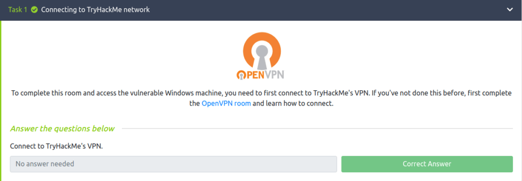 Tryhackme - Windows PrivEsc Arena Task 1 - Connecting to TryHackMe network
