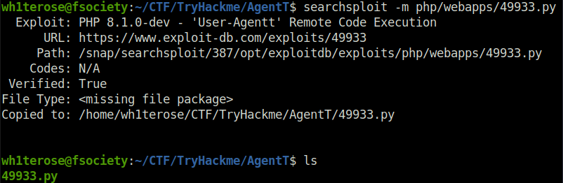 Tryhackme - Agent T copy the exploit from searchsploit