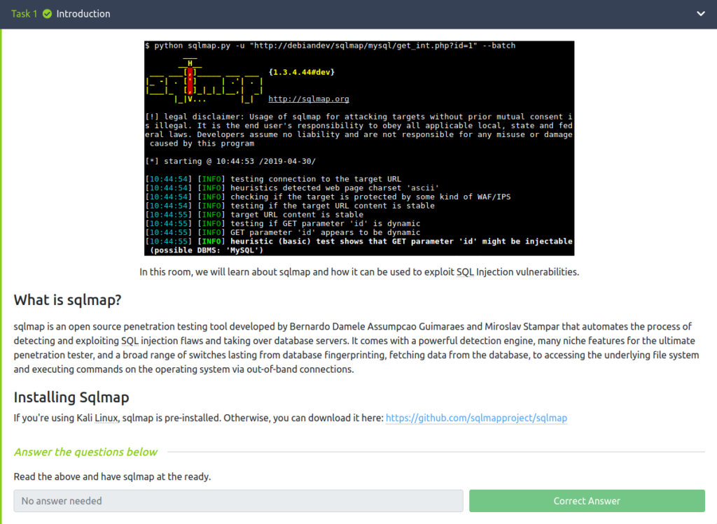 Tryhackme - SQLMAP Task 1 - Introduction