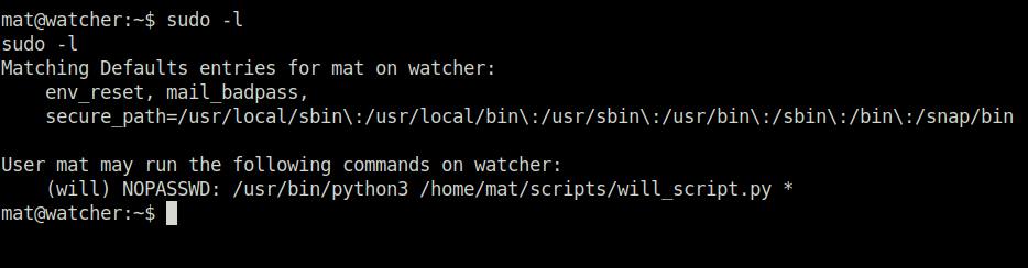 Tryhackme - Watcher sudo -l