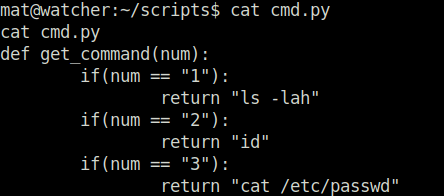 Tryhackme - Watcher cat cmd.py