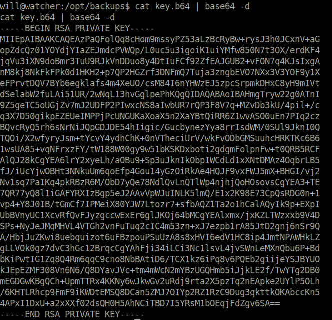 Tryhackme - Watcher key.64 base64 decode