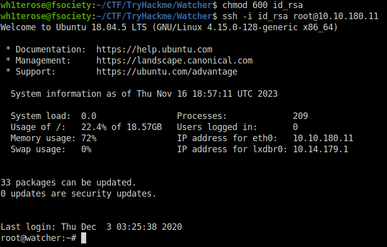 Tryhackme - Watcher root SSH login
