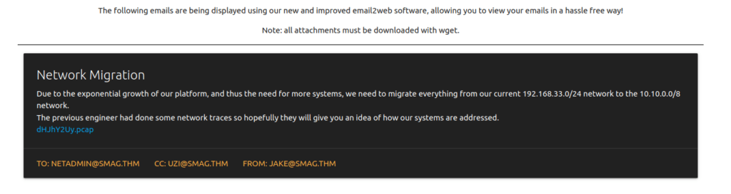 Tryhackme - Smag Grotto Network Migration email